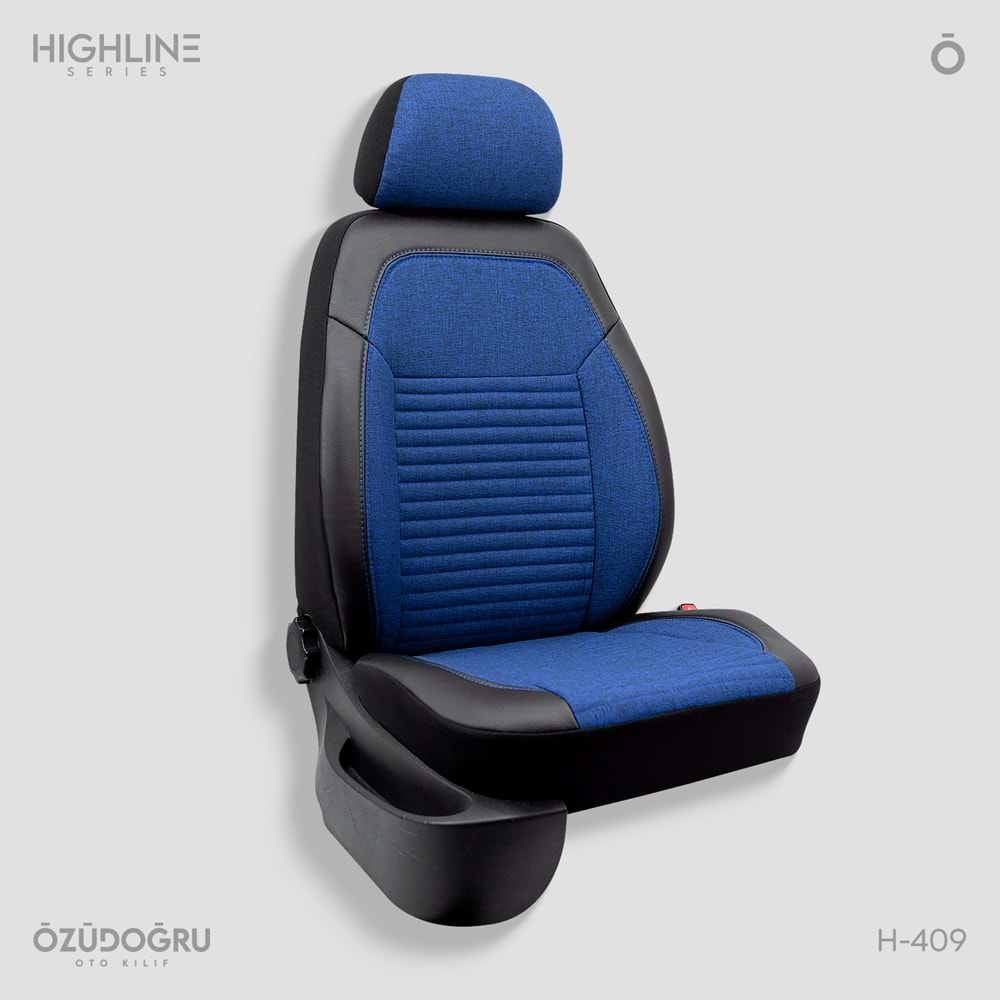 Oto Kılıf ( Highline ) - H-409-Keten Canlı Mavi/Siyah