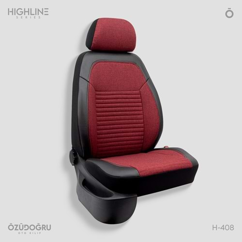 Oto Kılıf ( Highline ) - H-408-Keten Canlı Kırmızı/Siyah