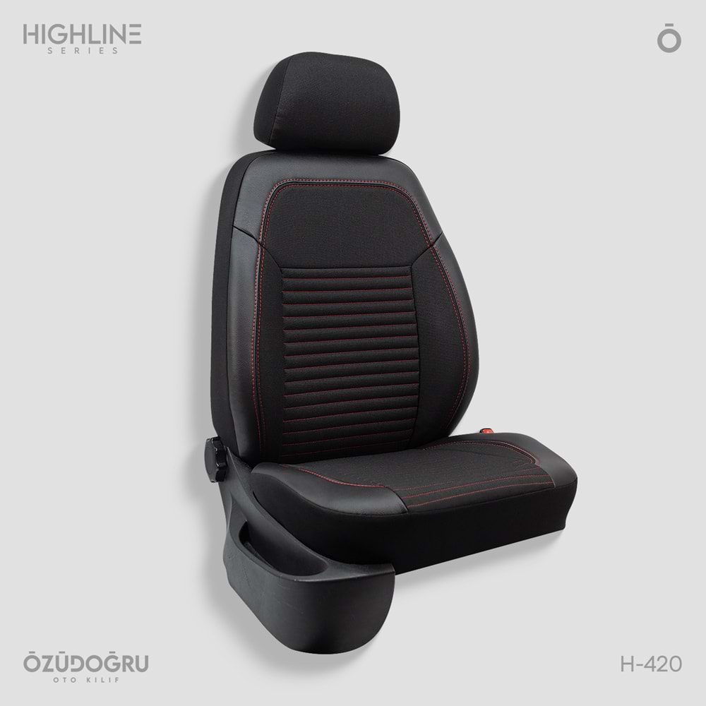 Oto Kılıf ( Highline ) - H-420-Keten Siyah/Kırmızı İp
